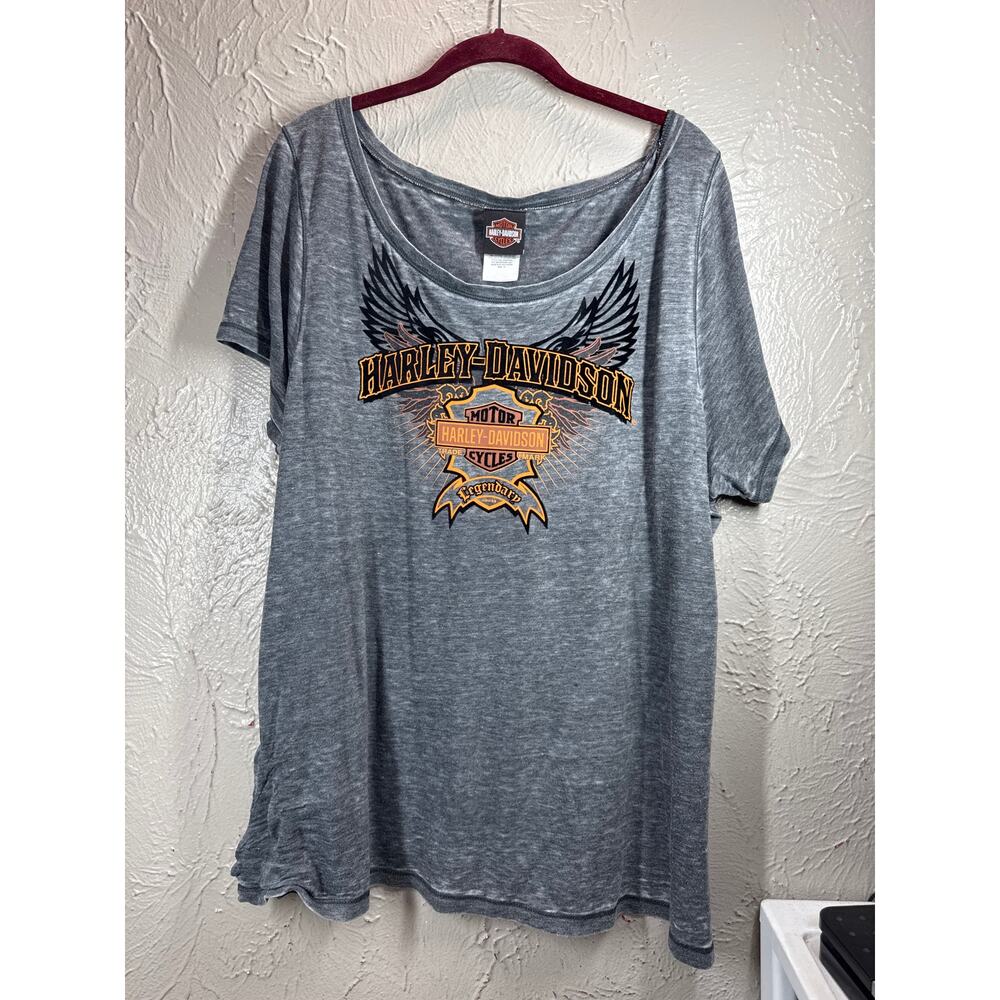 Harley Davidson Womens T-Shirt‎ Grey Orange Motorcycle Barnett El Paso Size 1X